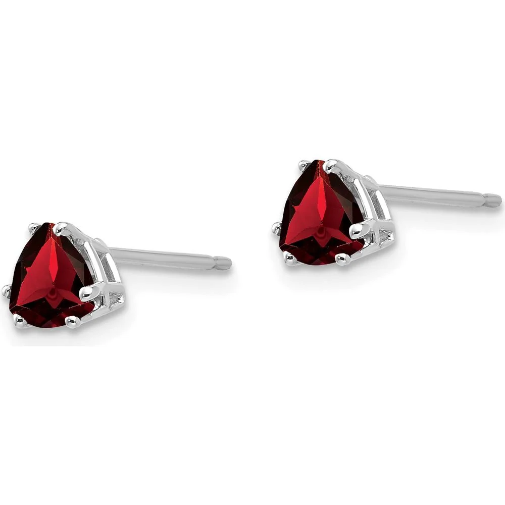 14K White Gold Garnet Trillion Stud Earrings - 0.55 Carat Total Gem Weight by Monteluci Fine Jewelry - Image 2