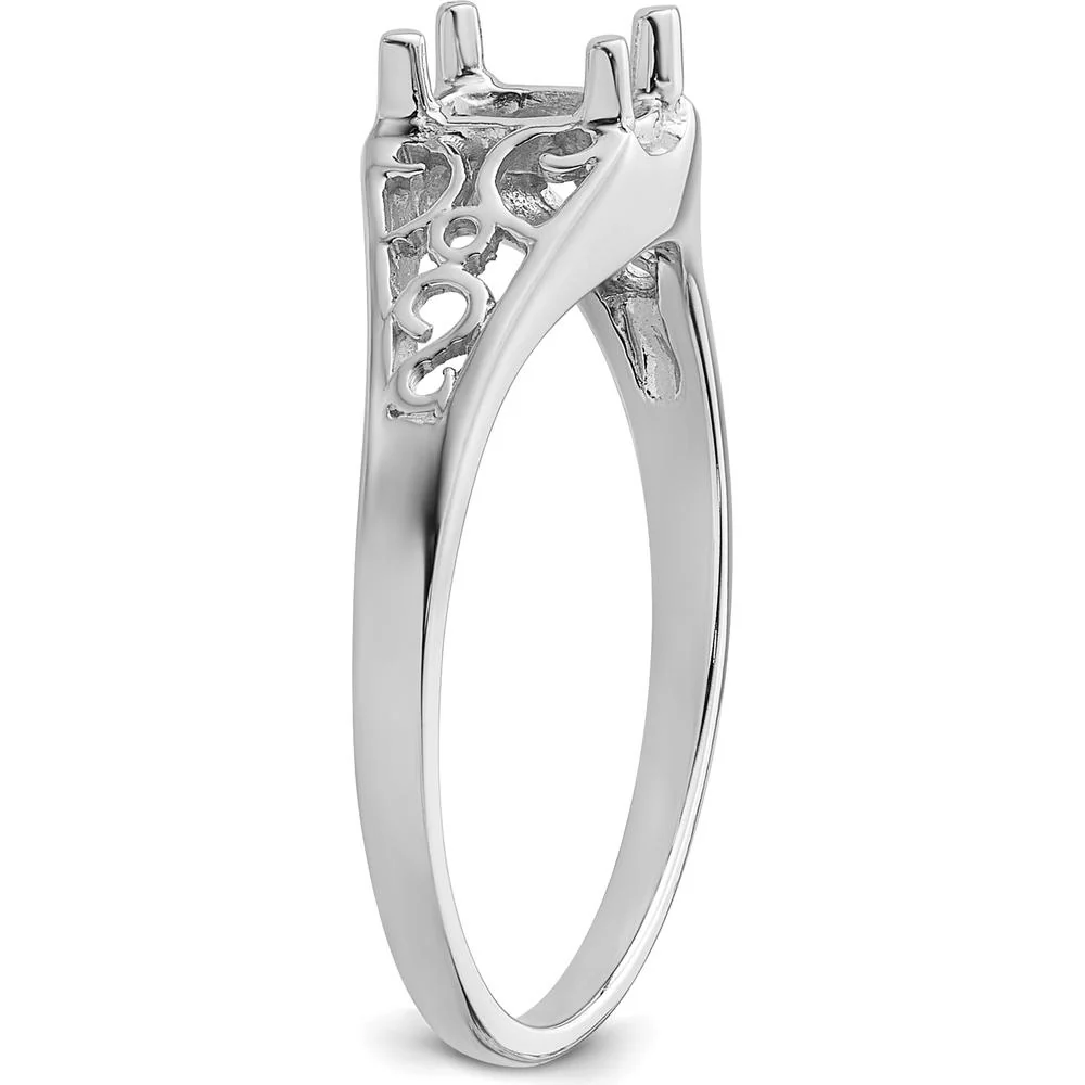 14K White Gold Gemstone Ring Mounting for 6x4mm Oval Stone - Rhodium Plated Polished Finish - Size 6 by Monteluci Fine Jewelry - Image 4