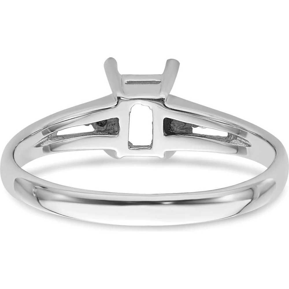 14K White Gold Gemstone Ring Mounting with Rhodium Plating for 6x4mm Emerald-Cut Stone - Size 6 by Monteluci Fine Jewelry - Image 3