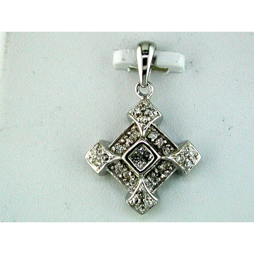 14K White Gold Geometric Pendant with Round Diamonds - 0.19 Carat Total Diamond Weight - Royal Jewelry