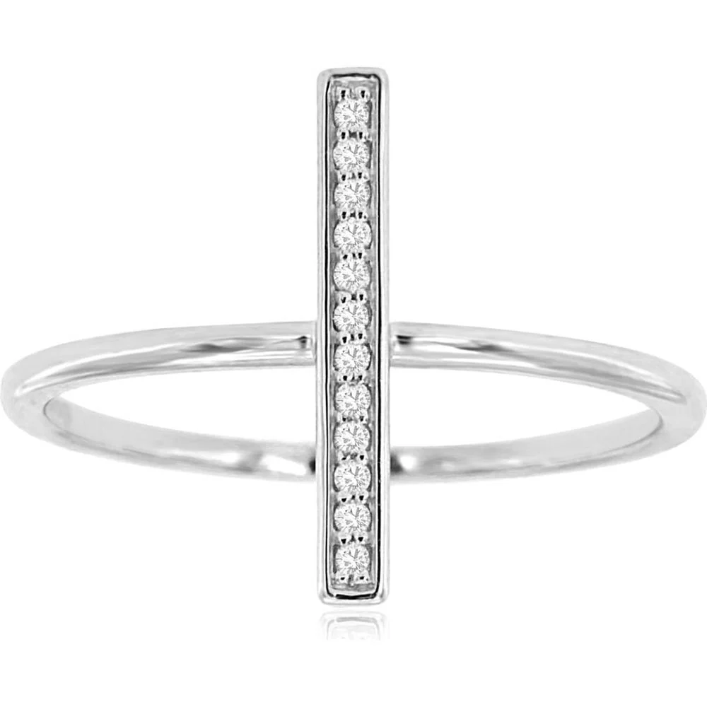14K White Gold Geometric Vertical Bar Ring with Round Diamonds - 0.05 Carat Total Diamond Weight - Royal Jewelry