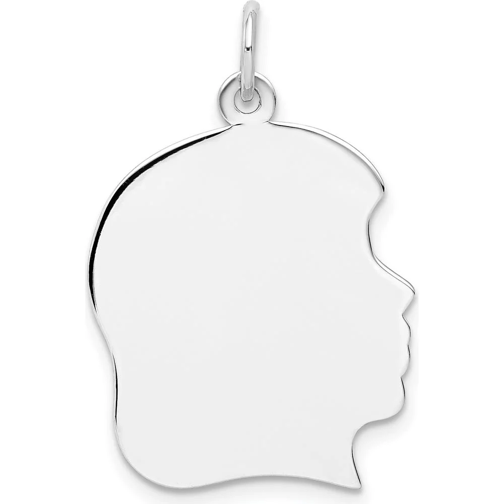 14K White Gold Girl Charm - Engravable Personalized Pendant - 26mm Length by Oro Pregiato