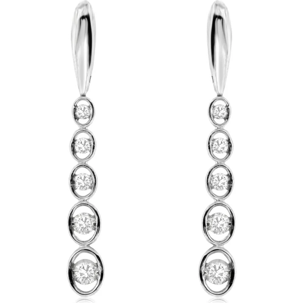 14K White Gold Graduated Bezel-Set Round Diamond Drop Earrings - 0.25 Carat Total Weight - Royal Jewelry