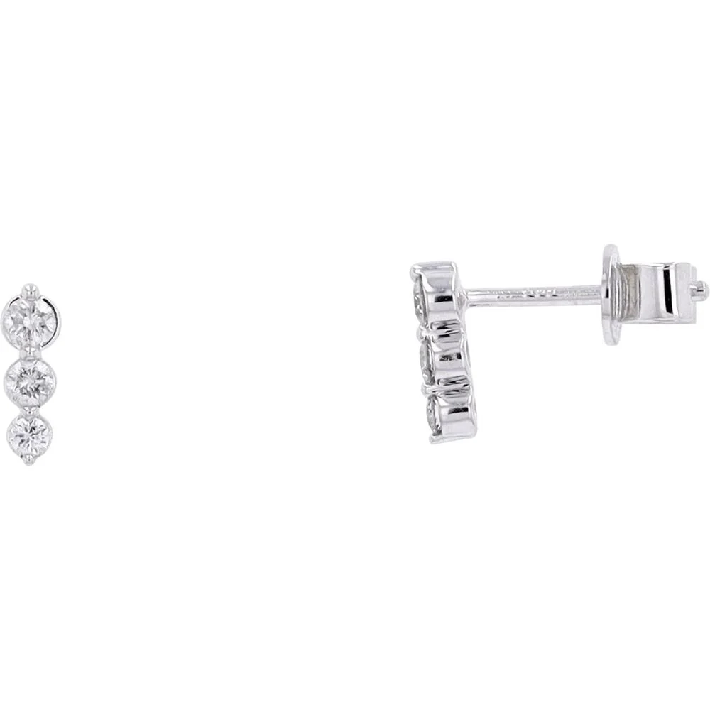 14K White Gold Graduating 3 - Diamond Earrings - 0.21 Carat Total Diamond Weight - Image 2