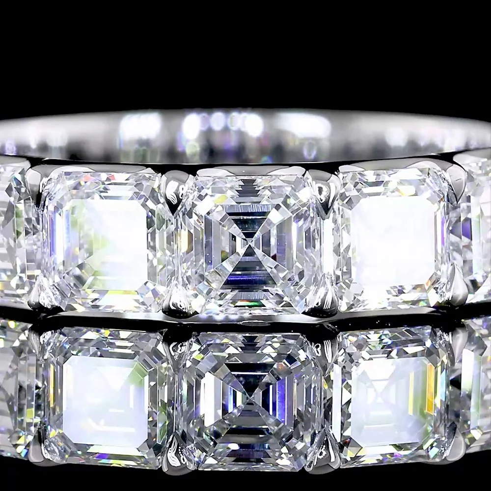 14K White Gold Half Eternity Band with 9 Asscher Cut Lab Grown Diamonds - 2.80 Carat Total Diamond Weight, E-F Color VS Clarity, U-Prong Setting - Covaloro Fine Jewelry - Image 2