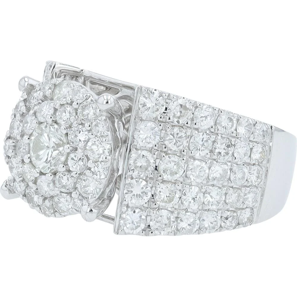 14K White Gold Halo Diamond Engagement Ring with 2.55 Carat Total Diamond Weight - Image 2