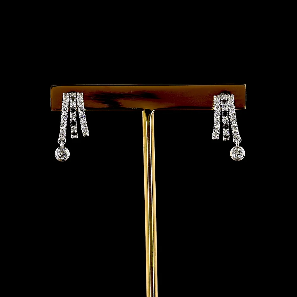 14K White Gold Hanging Drop Earrings with Round Lab-Grown Diamonds and Bezel-Set Dangles - 1.08 Carats Total Diamond Weight - Covaloro Fine Jewelry