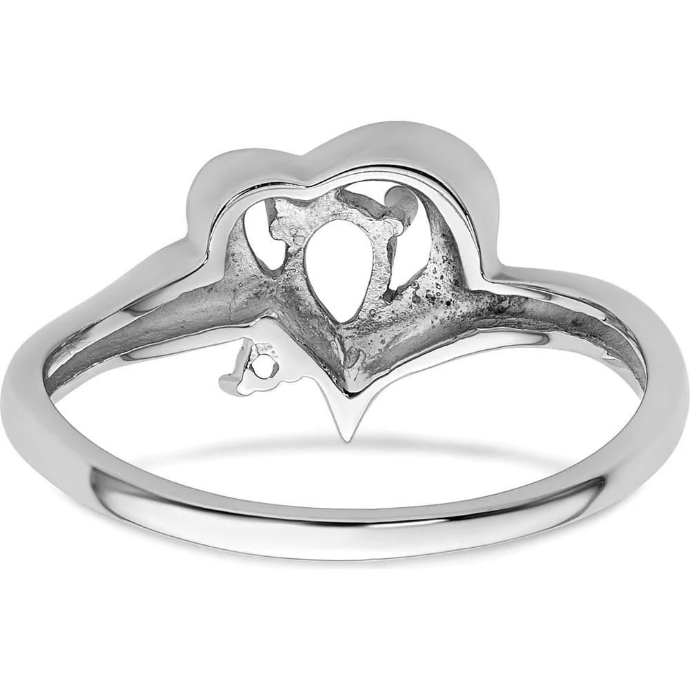 14K White Gold Heart Ring Mounting for 6x4mm Pear-Shaped Gemstone - Size 6 by Monteluci Fine Jewelry - Image 3
