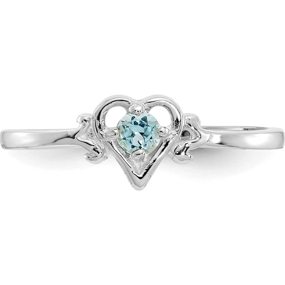 14K White Gold Heart Ring with Swiss Blue Topaz - 0.11 Carat Total Weight - Size 7 by Oro Pregiato - Image 5