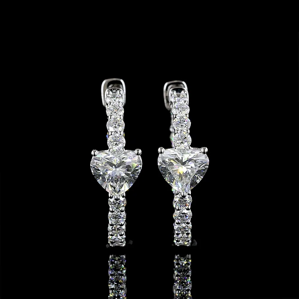 14K White Gold Heart Shape Diamond Hoop Earrings with E-F VS Lab Diamonds - 2.03 Carats Total Diamond Weight - Covaloro Fine Jewelry