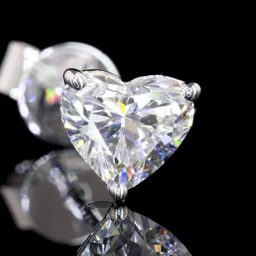 14K White Gold Heart Shape Martini Set Lab Diamond Stud Earrings - 1.43 Carats Total Diamond Weight (E-F Color, VS1 Clarity) - Covaloro Fine Jewelry - Image 2