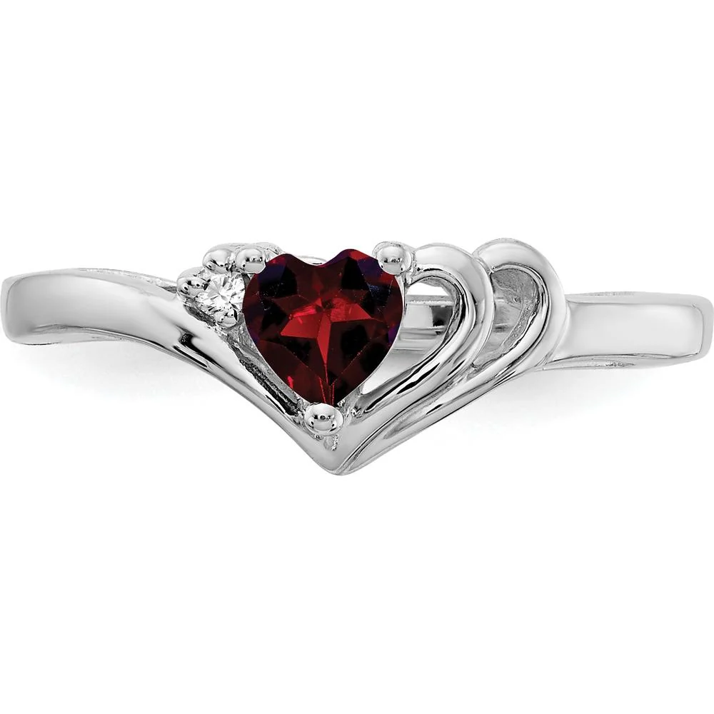 14K White Gold Heart-Shaped Garnet and Diamond Accent Ring - Size 6 by Monteluci Fine Jewelry - Image 4