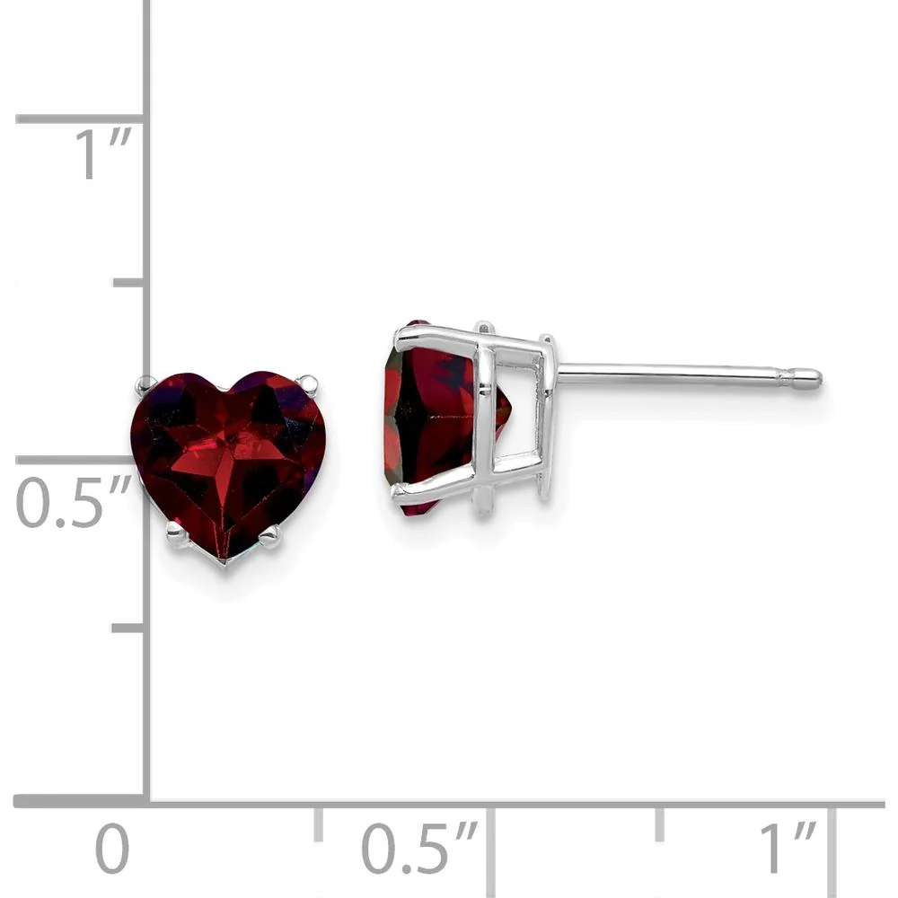 14K White Gold Heart-Shaped Garnet Stud Earrings - 1.40 Carat Total Garnet Weight by Monteluci Fine Jewelry - Image 4