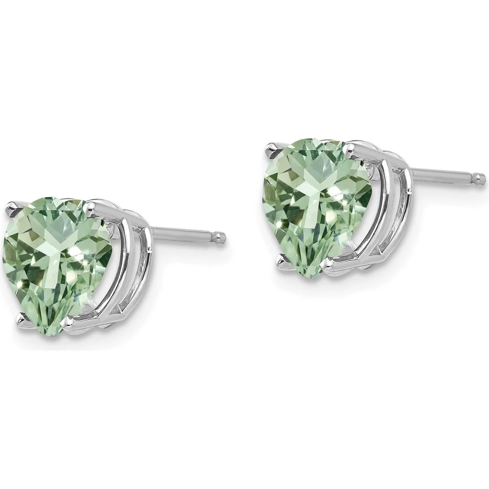 14K White Gold Heart-Shaped Green Quartz Stud Earrings - 1.7 Carat Total Gem Weight by Oro Pregiato - Image 2