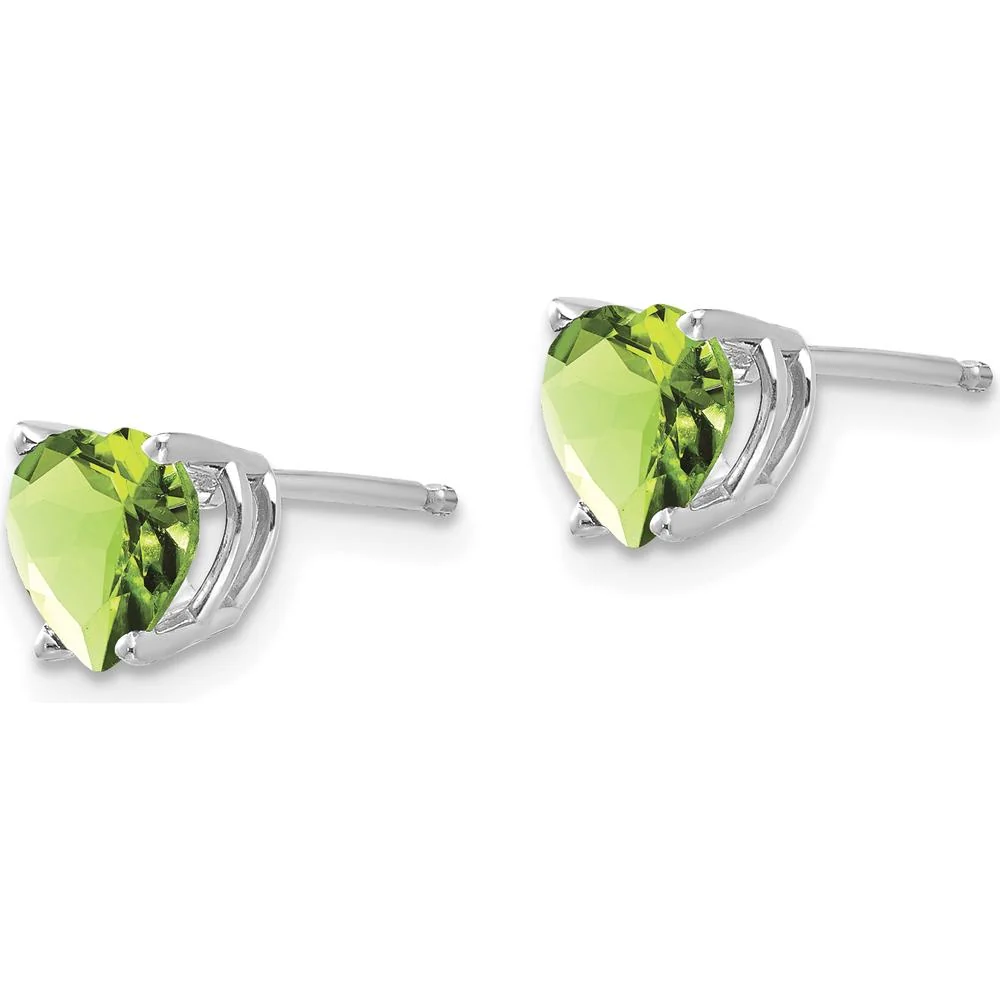 14K White Gold Heart-Shaped Peridot Stud Earrings - 0.800 Carat Total Peridot Weight by Monteluci Fine Jewelry - Image 2