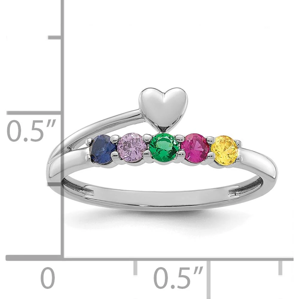14K White Gold Heart-Shaped Ring with 5 Birthstones - Personalized Mother's Jewelry - Size 7 by Oro Pregiato - Image 6