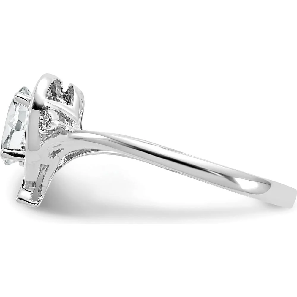 14K White Gold Heart-Shaped Ring with Oval White Topaz and Round Diamonds - 0.55 Carat Total Stone Weight - Size 7 by Oro Pregiato - Image 4