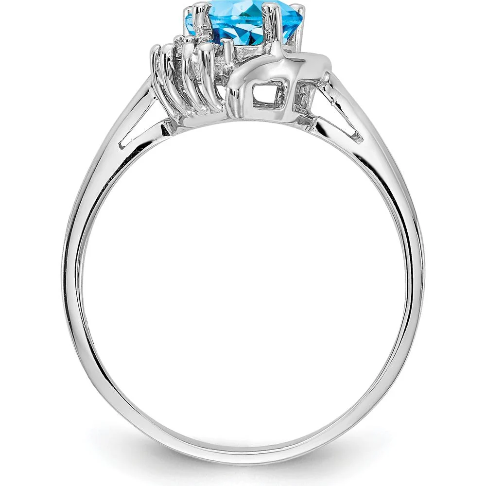 14K White Gold Heart-Shaped Swiss Blue Topaz and Diamond Accent Ring - 1.08 Carat Total Gem Weight - Size 6 by Monteluci Fine Jewelry - Image 2