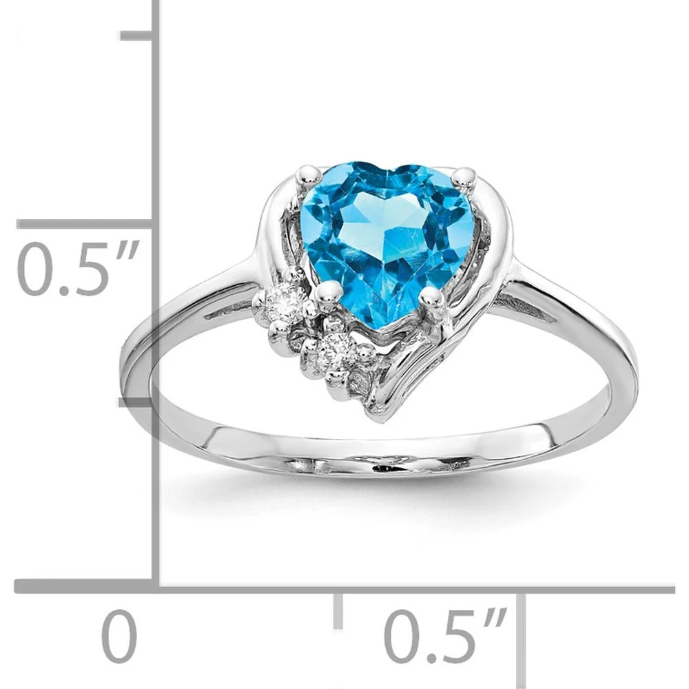 14K White Gold Heart-Shaped Swiss Blue Topaz and Diamond Accent Ring - 1.08 Carat Total Gem Weight - Size 6 by Monteluci Fine Jewelry - Image 3