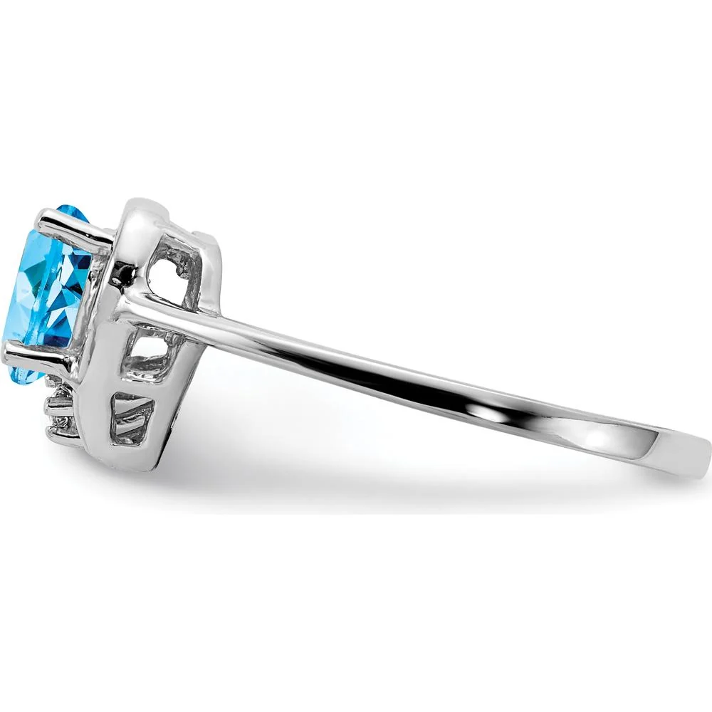14K White Gold Heart-Shaped Swiss Blue Topaz and Diamond Accent Ring - 1.08 Carat Total Gem Weight - Size 6 by Monteluci Fine Jewelry - Image 4