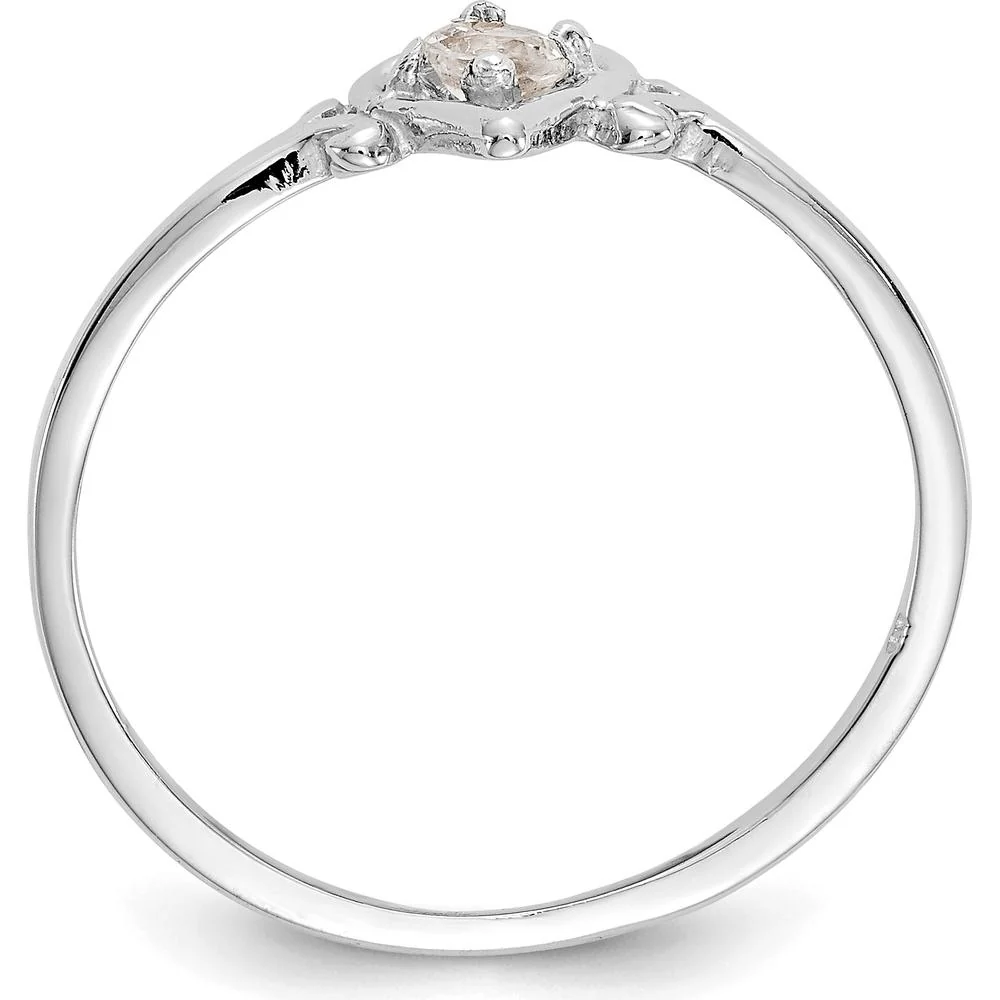 14K White Gold Heart Shaped White Topaz Birthstone Ring - 0.15 Carat Total Gem Weight - Size 7 by Oro Pregiato - Image 2