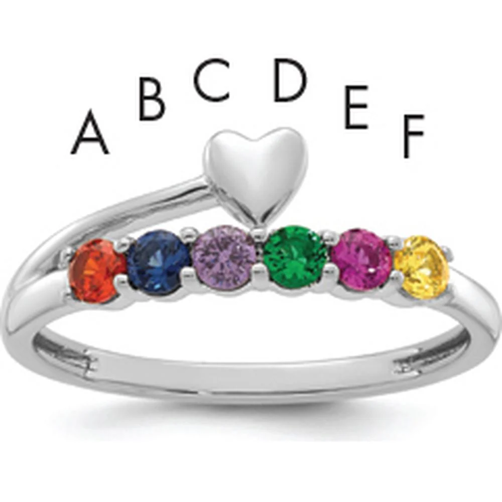 14K White Gold Heart with 6 Birthstone Mother's Ring Mounting - Size 7 by Oro Pregiato