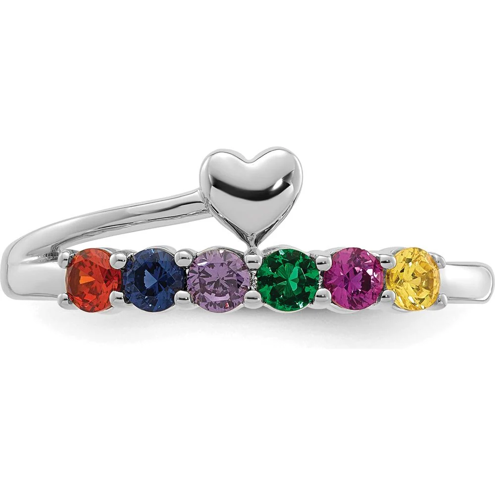 14K White Gold Heart with 6 Birthstone Mother's Ring Mounting - Size 7 by Oro Pregiato - Image 5