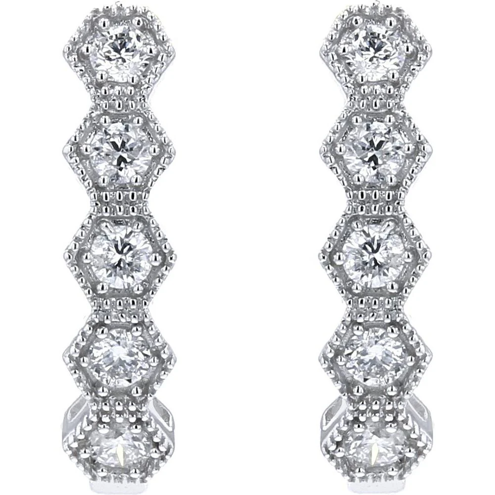 14K White Gold Hexagon Diamond Hoop Earrings - 0.50 Carat Total Diamond Weight - Image 2