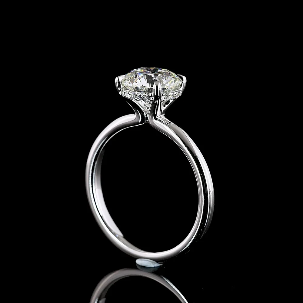 14K White Gold Hidden Halo Engagement Ring with 2.11 Carat Round Brilliant Cut Lab Diamond and 0.09 Carat Accent Diamonds - 2.2 Carat Total Diamond Weight - Covaloro Fine Jewelry - Image 3