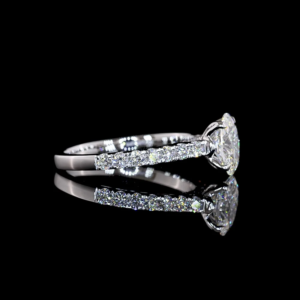 14K White Gold Hidden Halo Ring with 1.00 Carat Oval Cut Lab Diamond and 0.48 Carats of Brilliant Cut Diamonds - Total Diamond Weight 1.48 Carats, IGI Certified D VS1 - Covaloro Fine Jewelry - Image 3