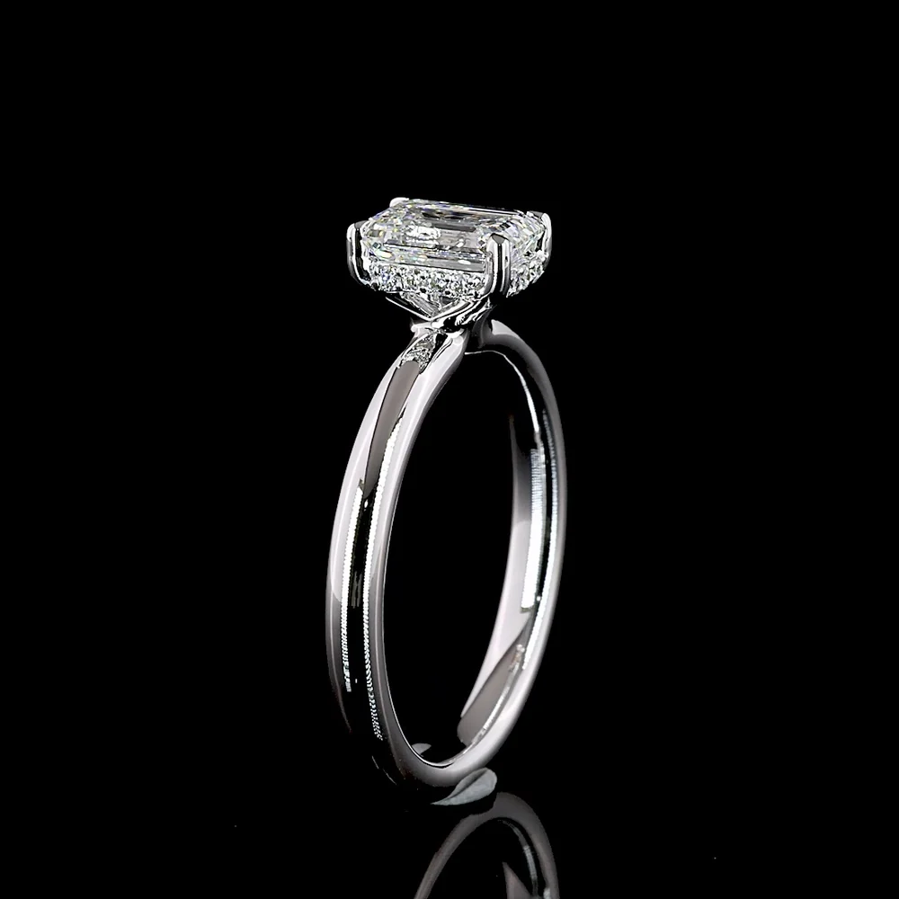 14K White Gold Hidden Halo Ring with 1.03 Carat Emerald Cut Lab Diamond and 0.07 Carat Brilliant Cut Accent Diamonds - 1.10 Carat Total Diamond Weight - Covaloro Fine Jewelry - Image 4