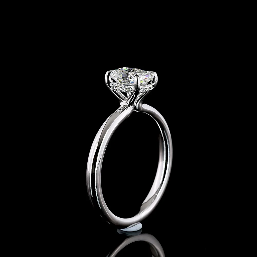 14K White Gold Hidden Halo Ring with 1.04 Carat Cushion Brilliant Cut Lab Diamond and Accent Diamonds - Total 1.09 Carats - Covaloro Fine Jewelry - Image 4