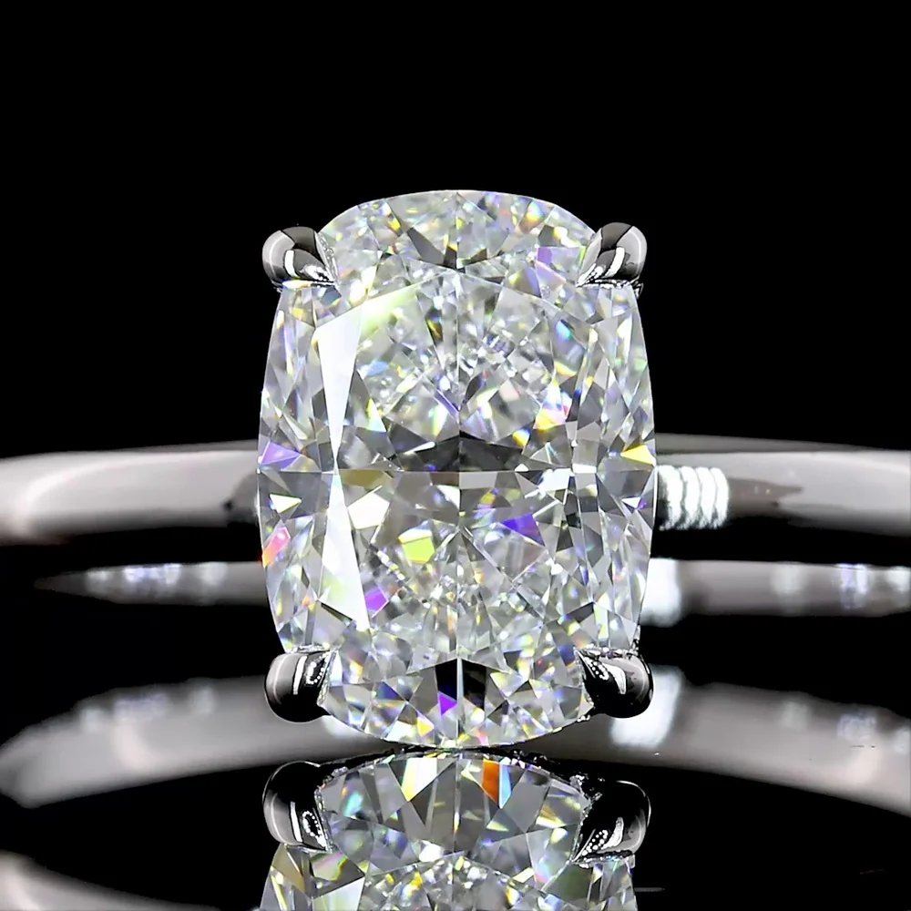14K White Gold Hidden Halo Ring with 1.39 Carat Cushion Brilliant Lab Diamond and 0.06 Carat Accent Diamonds - 1.45 Total Carat Weight - Covaloro Fine Jewelry - Image 2