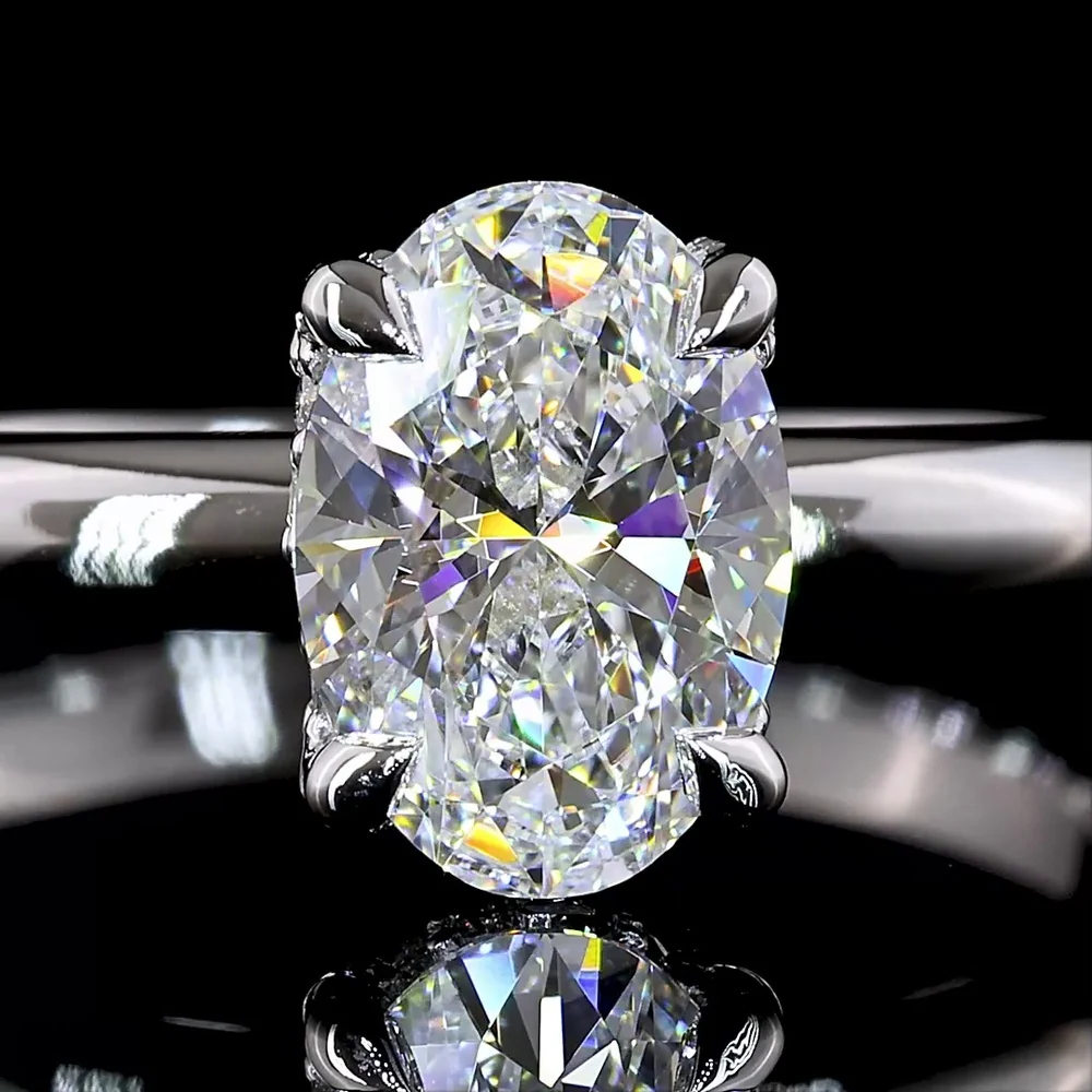 14K White Gold Hidden Halo Ring with North-South Oval Lab Diamond - 1.13 Carat Total Weight, D VVS2 Center - Covaloro Fine Jewelry - Image 2