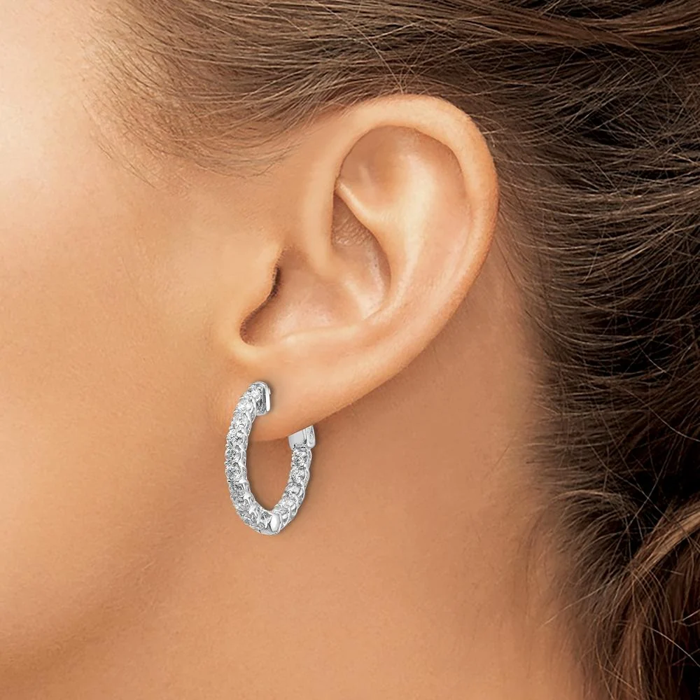 14K White Gold In & Out Hoop Earrings with 30 Prong-Set Round Diamonds - 2.30 Carat Total Diamond Weight by Monteluci Fine Jewelry - Image 3