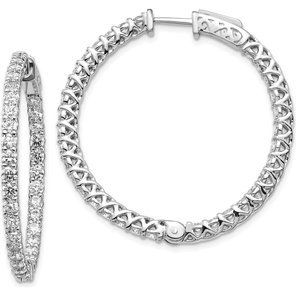 14K White Gold In & Out Hoop Earrings with Prong Set Round Stones - 70 Stones Total by Monteluci Fine Jewelry