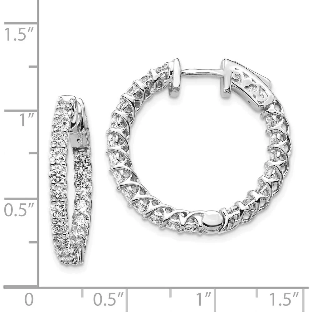 14K White Gold In & Out Hoop Earrings with Round Diamonds - 44 Stones, 2.5mm Each by Monteluci Fine Jewelry - Image 2