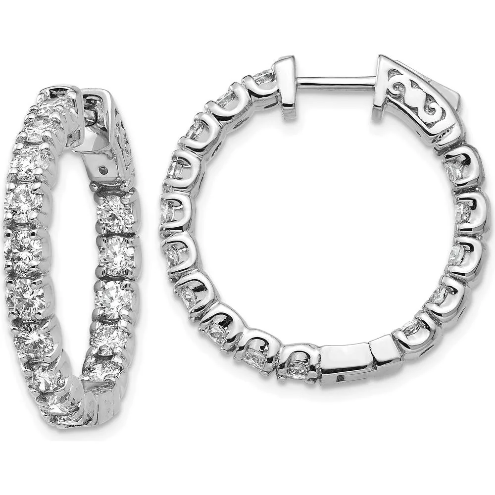 14K White Gold In-and-Out Round Hoop Earrings with 30 Prong Set Round Stones - 2.9mm Each Stone by Monteluci Fine Jewelry