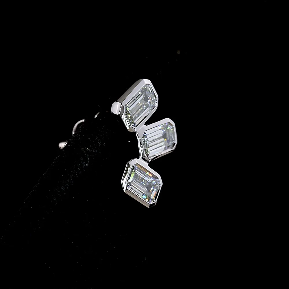 14K White Gold Inclined Bezel Set Emerald Cut Lab Diamond Stud Earrings - 1.81 Carat Total Weight, E-F Color, VS1 Clarity - Covaloro Fine Jewelry - Image 4