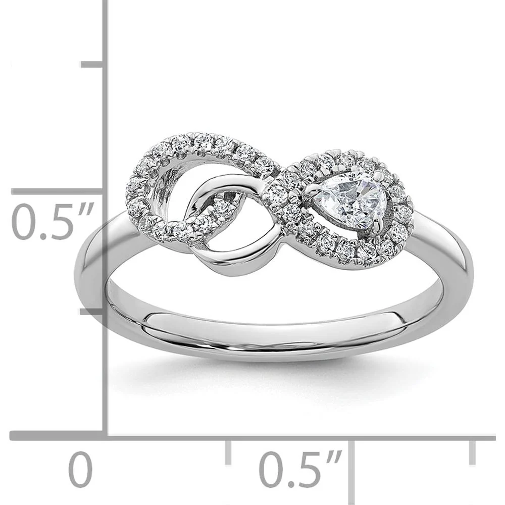 14K White Gold Infinity Ring with Pear-Shaped and Round Prong-Set Diamonds - 0.25 Carat Total Diamond Weight - Size 7 by Oro Pregiato - Image 5