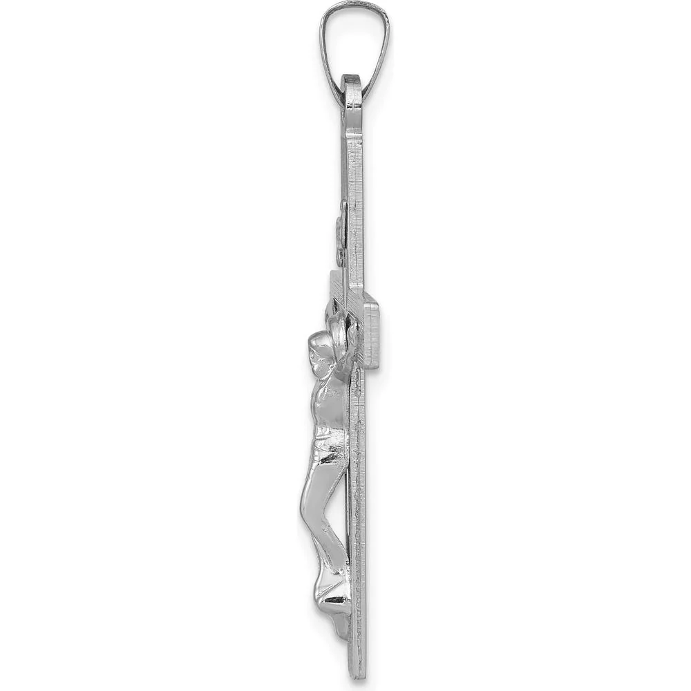 14K White Gold INRI Crucifix Pendant with Rhodium Plating by Oro Pregiato - Image 2