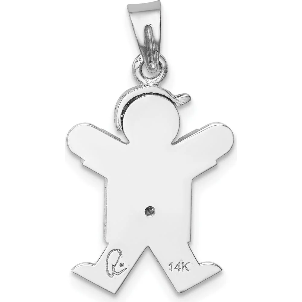 14K White Gold Kids Small Boy Charm with Diamond - 0.015 Carat Total Diamond Weight by Oro Pregiato - Image 4