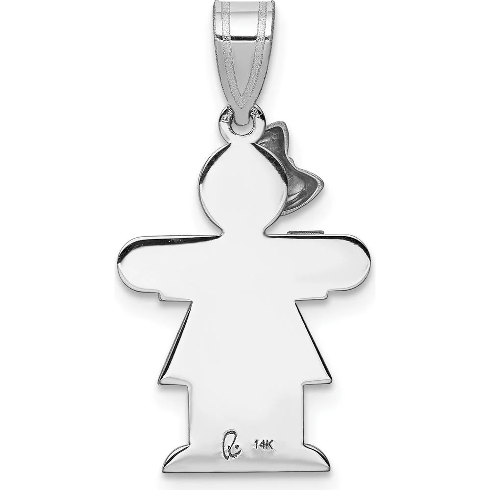 14K White Gold Kids Small Girl with Bow Engravable Pendant Charm - 25mm Length by Oro Pregiato - Image 4