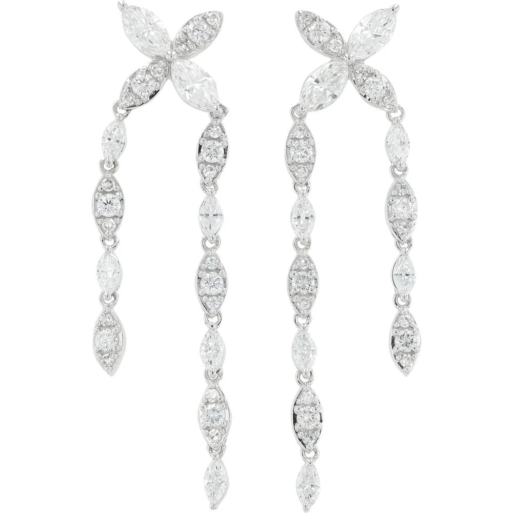 14K White Gold Lab Grown Diamond Drop Earrings with Marquise Diamonds - 4.00 Carat Total Diamond Weight