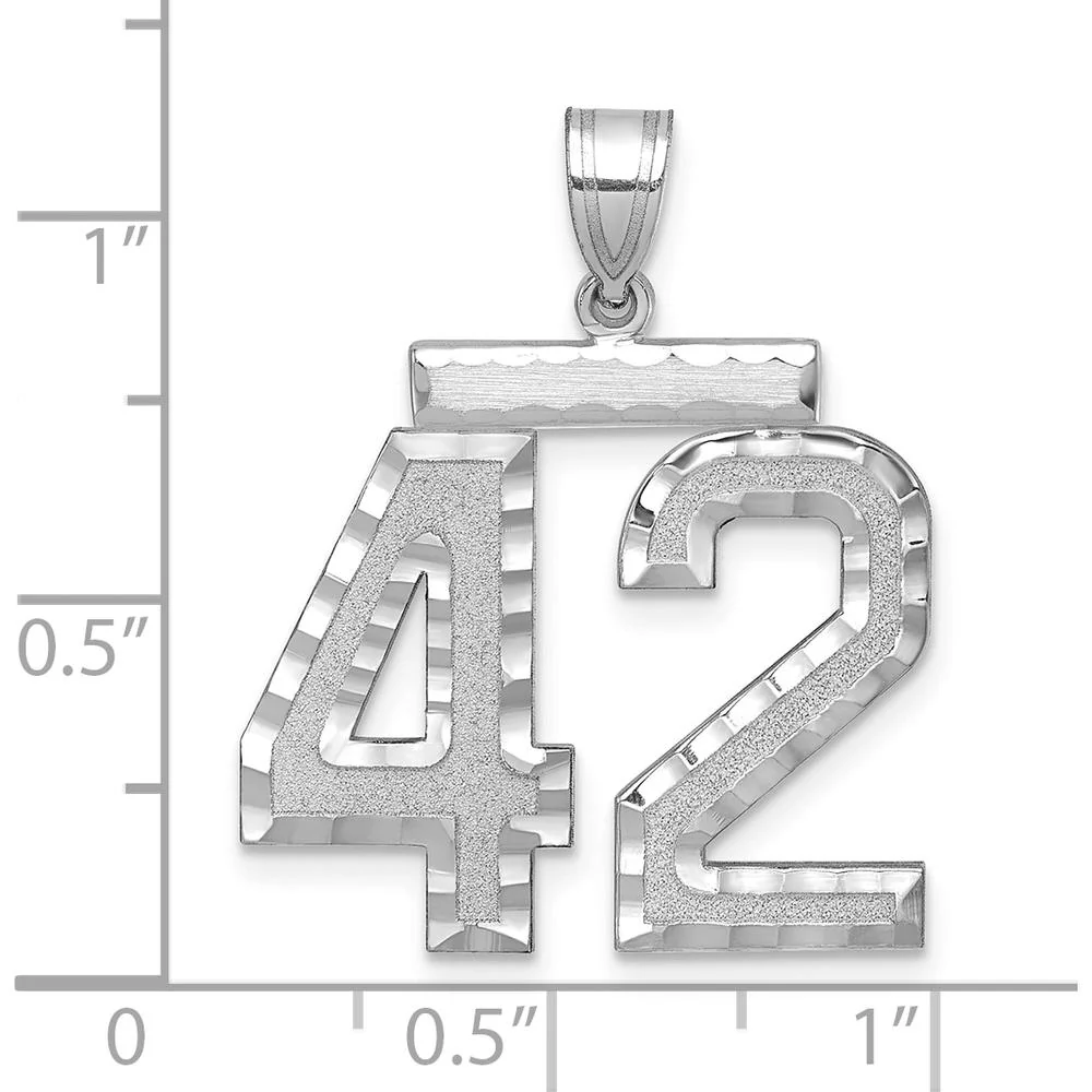 14K White Gold Large Brushed Diamond-Cut Number 42 Pendant with Rhodium Plating by Oro Pregiato - Image 2