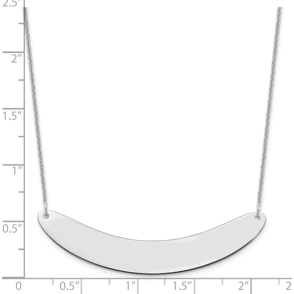 14K White Gold Large Curved Bar Necklace - Polished with Rhodium Plating, 18" Cable Chain by Oro Pregiato - Image 3