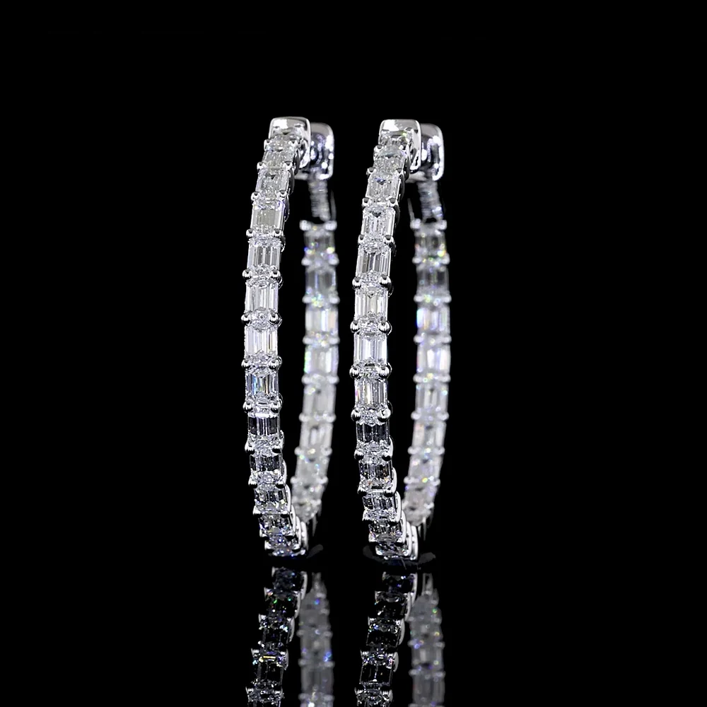 14K White Gold Large Hoop Earrings with East-West Set Emerald Cut Lab Diamonds - 1.86 Carats Total Weight, E-F Color, VS Clarity - Covaloro Fine Jewelry