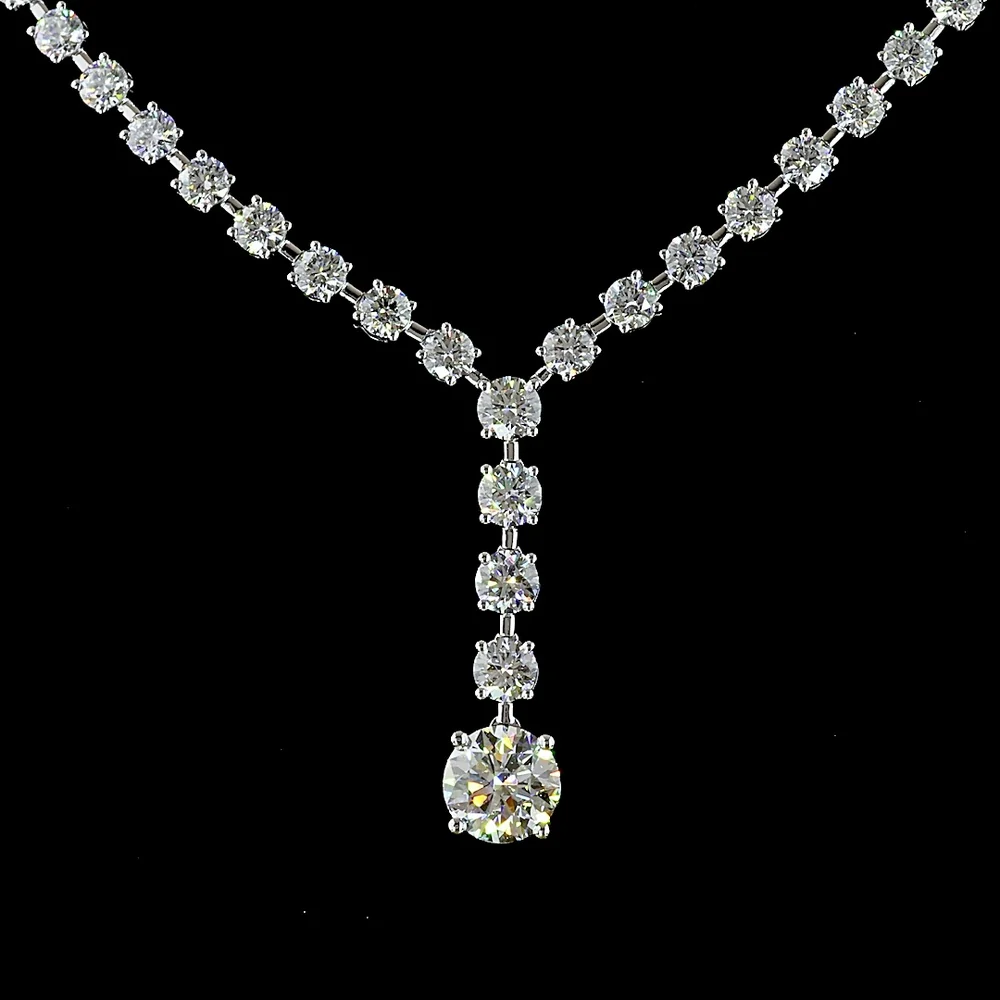 14K White Gold Lariat Necklace with 1.53 Carat Brilliant Cut Lab Diamond Center and 66 Round Cut Lab Diamonds - 11.54 Carat Total Diamond Weight - Covaloro Fine Jewelry - Image 2
