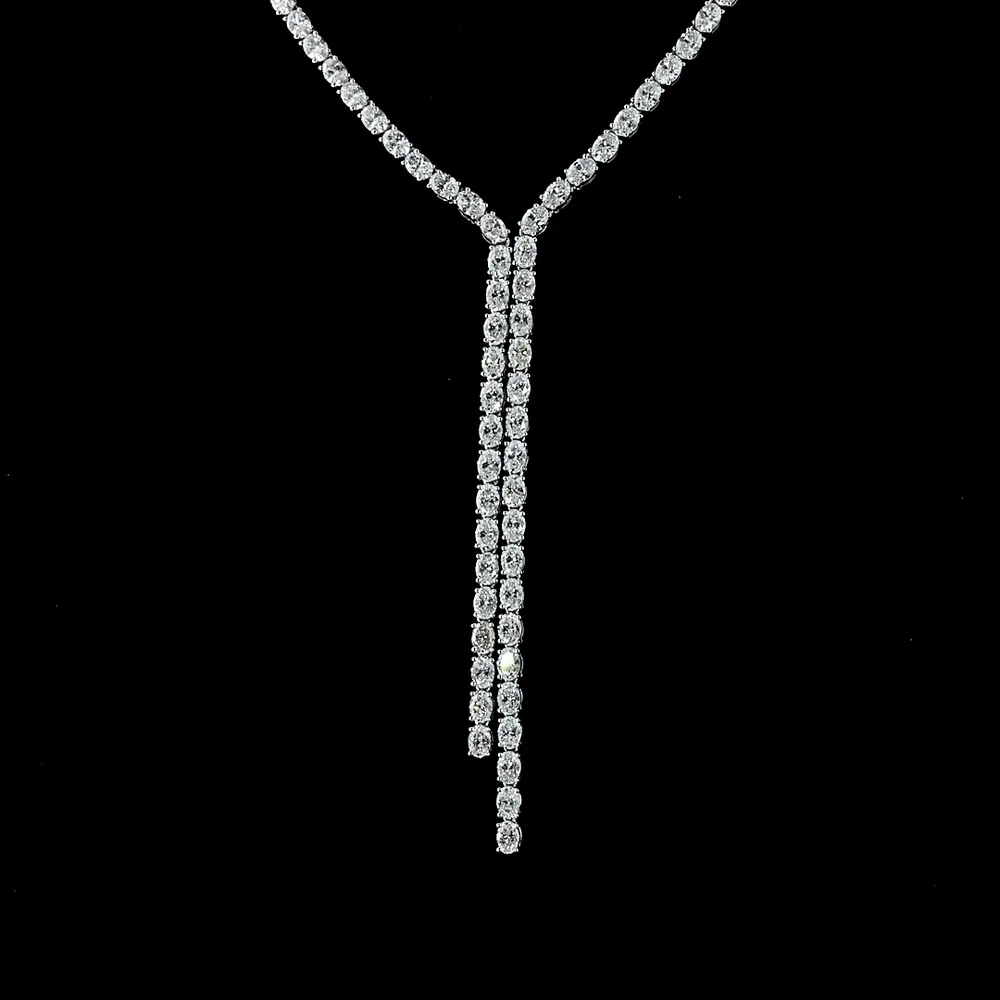 14K White Gold Lariat Necklace with 12.73 Carat Oval Cut Lab-Grown Diamonds - E-F Color VS1 Clarity, 142 Stone Prong Set - Covaloro Fine Jewelry - Image 2