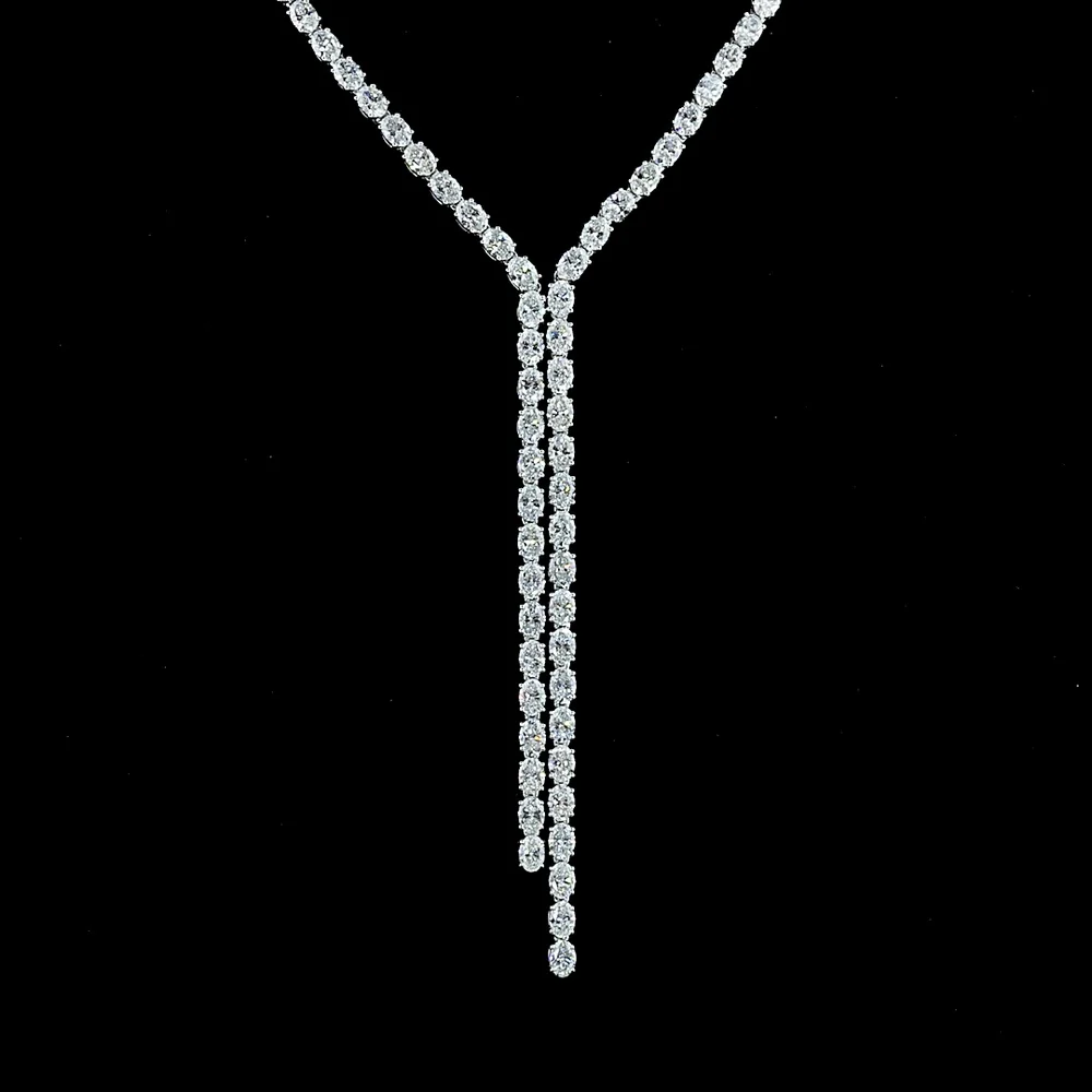 14K White Gold Lariat Necklace with 136 Oval Cut Lab Diamonds in Prong Settings - 13.89 Carat Total Diamond Weight - Covaloro Fine Jewelry - Image 2